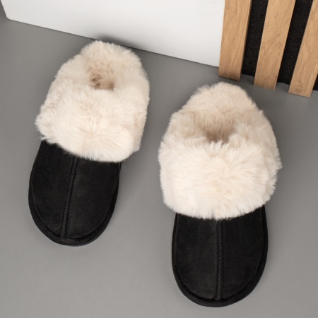 Papuci dama de casa negru suede MOD14120
