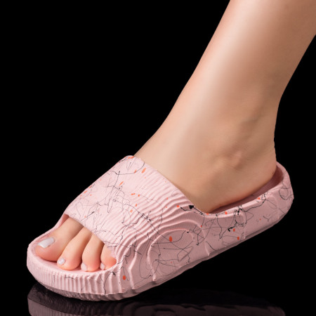 Papuci dama de plaja roz cu print ZEF08611