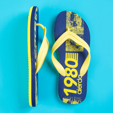 Papuci de plaja barbati albastri cu galben ZEF05299