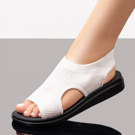 REDUCERI INCALTAMINTE, Sandale cu talpa joasa dama albe din material textil MOD08487, modlet.ro