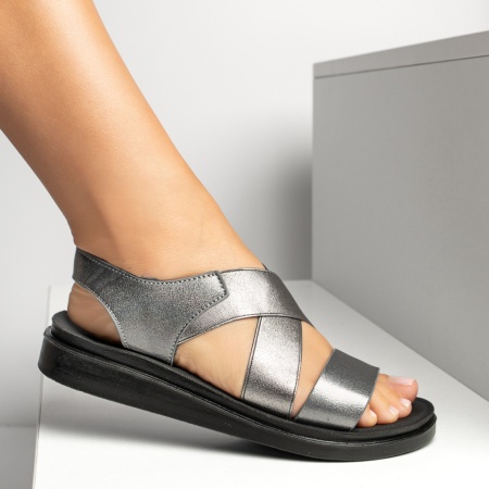 Sandale dama cu barete elastice argintii ZOE14, 2, modlet.ro