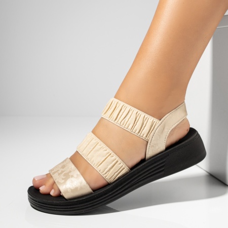 Sandale dama cu barete elastice si imprimeu bej MOD13908, 3, modlet.ro