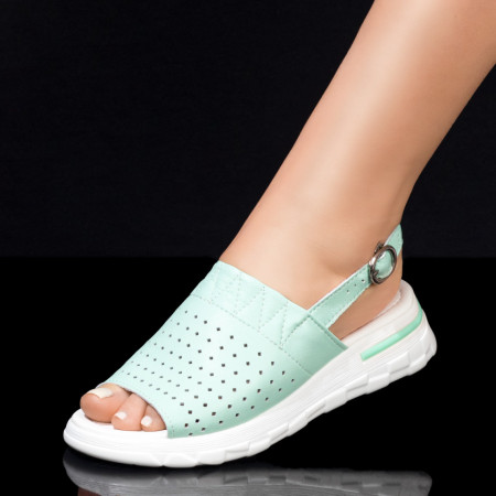 Sandale dama cu perforatii verzi din Piele naturala MOD05432, 3, modlet.ro