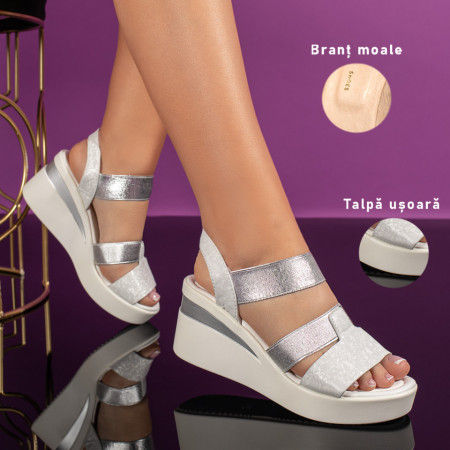Sandale dama cu platforma argintii MOD11327, 4, modlet.ro