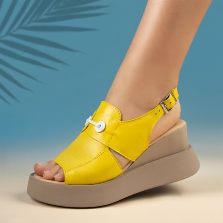 Sandale dama cu platforma galbene din Piele naturala MOD08901, 2, modlet.ro