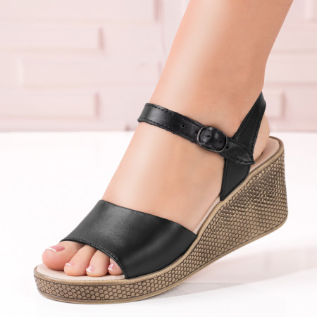 REDUCERI INCALTAMINTE, Sandale dama cu platforma negre din Piele naturala MOD08903, modlet.ro