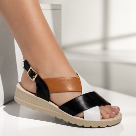 Sandale dama cu platforma negru cu alb EVA36, 3, modlet.ro