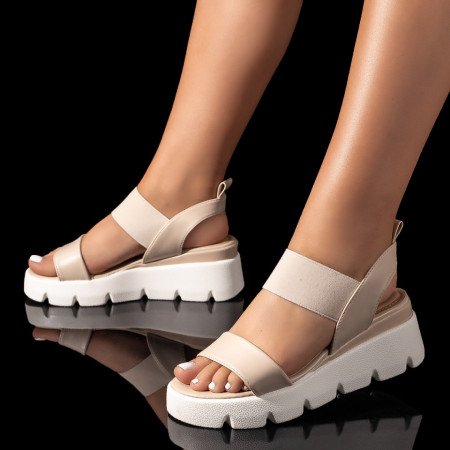 Sandale dama cu platforma si bareta elastica bej MOD09582, 3, modlet.ro