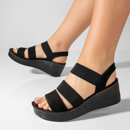 Sandale dama cu platforma si bareta elastica negre suede MOD09089, 2, modlet.ro