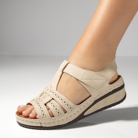 Sandale dama cu platforma si inchidere cu scai bej MOD11511, 1, modlet.ro