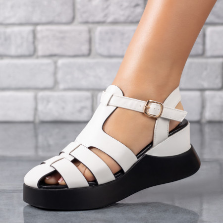 Sandale cu platforma, Sandale dama cu talpa groasa si bareta albe MOD09145, modlet.ro