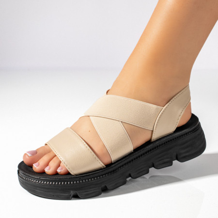 Sandale dama cu talpa groasa si barete elastice bej ZEF11371