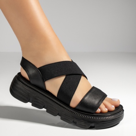 Sandale dama cu talpa groasa si barete elastice negre ZEF11371, 3, zeforia.ro