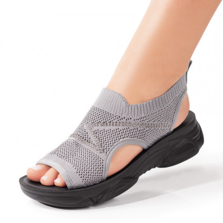 Sandale cu platforma, Sandale dama cu talpa groasa si strasuri aplicate gri MOD08715, modlet.ro