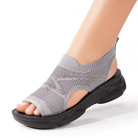 Sandale cu platforma, Sandale dama cu talpa groasa si strasuri aplicate gri ZEF08715 - zeforia.ro
