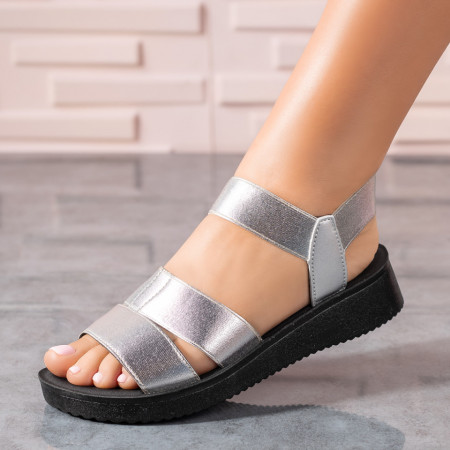 Incaltaminte dama, Sandale dama cu talpa joasa argintii MOD04173, modlet.ro