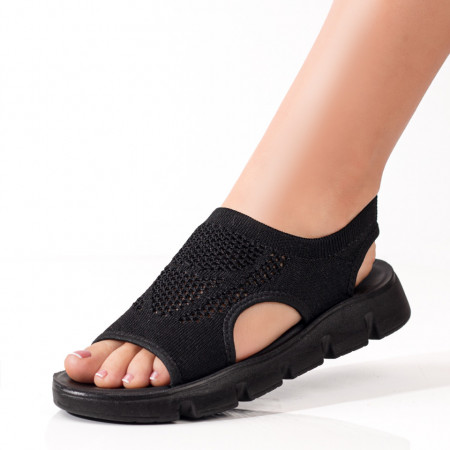 Sandale dama cu talpa joasa din material textil negre ZEF09063