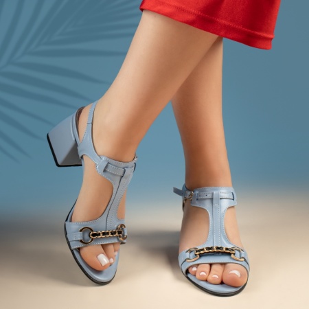 Sandale dama cu toc gros albastre din Piele naturala MOD13451, 2, modlet.ro