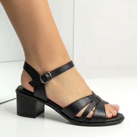 Sandale dama cu toc gros negre din Piele naturala GETA2, 3, modlet.ro