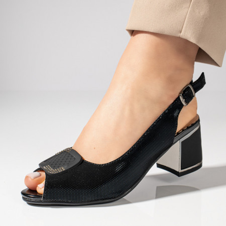 Sandale cu toc, Sandale dama cu toc gros negre MOD11475, modlet.ro