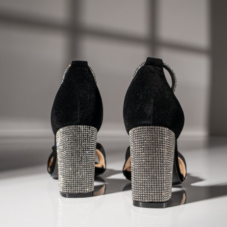 Sandale dama cu toc gros si aplicatie de strasuri negre suede MOD11432, 4, modlet.ro