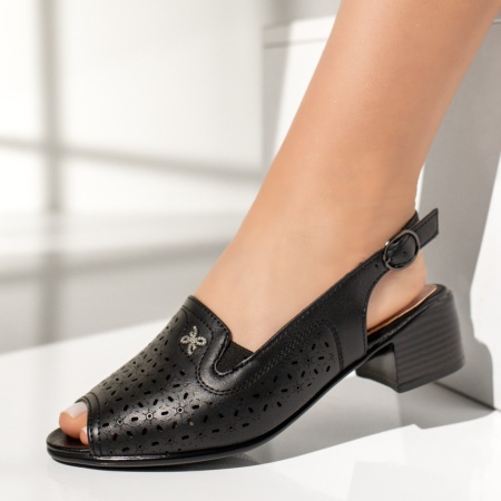 Sandale dama cu toc gros si bareta negre ZEF13572, 2, zeforia.ro