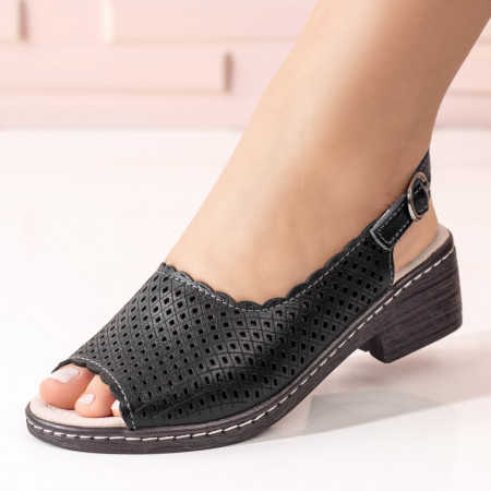 Sandale dama cu toc mic din Piele naturala negre MOD01080, 4, modlet.ro