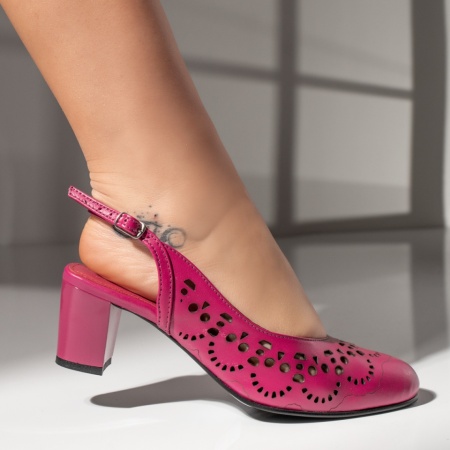 Sandale cu toc, Sandale dama cu toc roz din Piele naturala MOD13215, modlet.ro