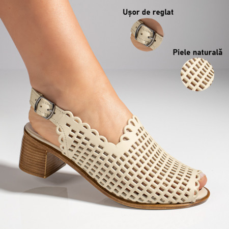 Sandale dama cu toc si bareta bej din Piele naturala MOD05178, 3, modlet.ro
