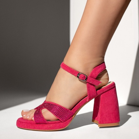 Sandale dama cu toc si bareta roz suede ZEF13503