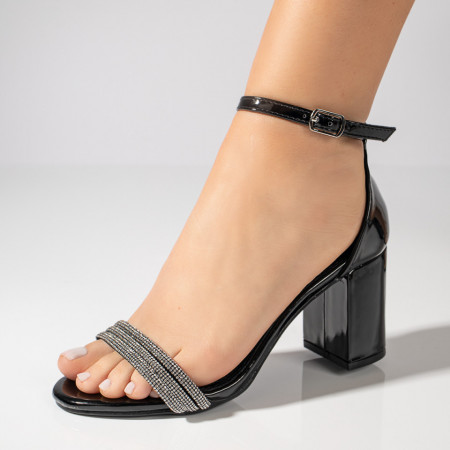 Sandale cu toc, Sandale dama cu toc si pietre aplicate negre MOD08797, modlet.ro