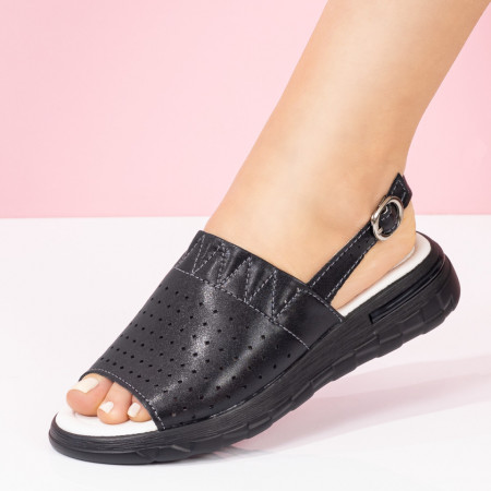 Sandale dama perforate din Piele naturala negre MOD05432, 3, modlet.ro