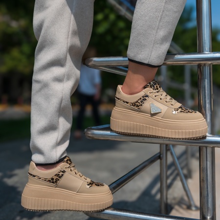 Sneakers dama cu accesoriu decorativ si imprimeu khaki MOD13440, 3, modlet.ro