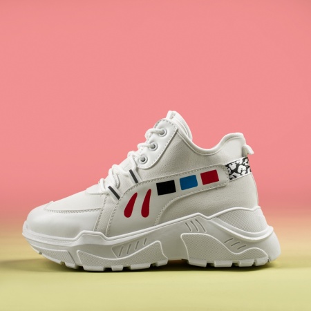 Sneakers dama, Sneakers dama cu talpa groasa albi MOD14075, modlet.ro