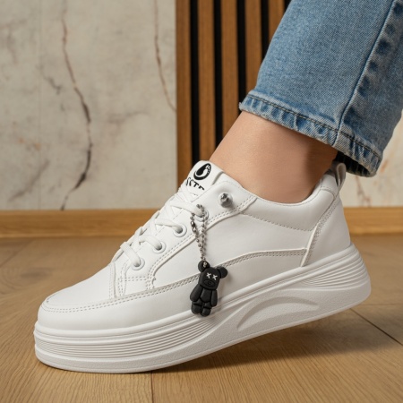 Tenisi dama, Tenisi dama cu siret elastic alb cu negru MOD11096, modlet.ro