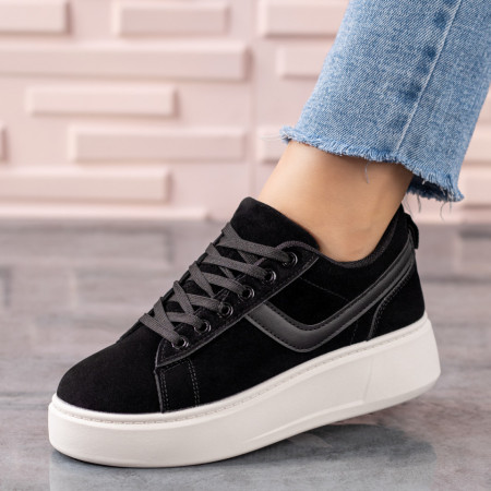 Plateste Jumatate!, Tenisi dama cu talpa groasa negri suede MOD09603, modlet.ro