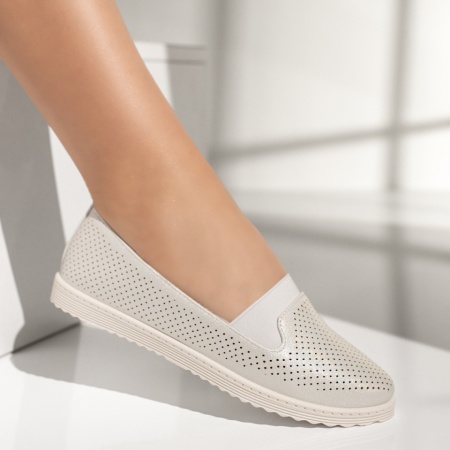 Balerini dama cu insertie de material elastic alb sidefat MOD13563, 4, modlet.ro