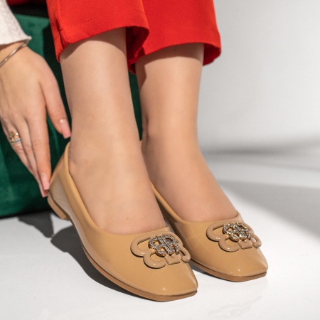 Balerini dama cu pietre aplicate khaki luciosi MOD11204, 4, modlet.ro