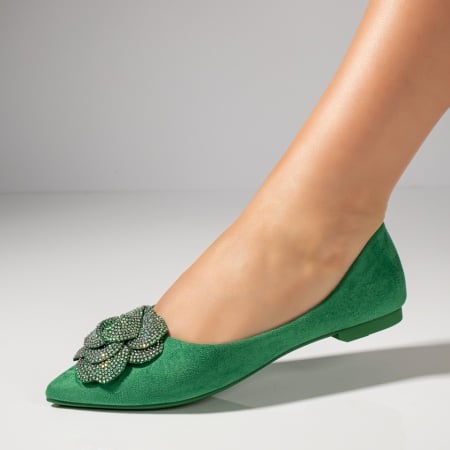 Balerini dama cu strasuri verde suede ZEF11725