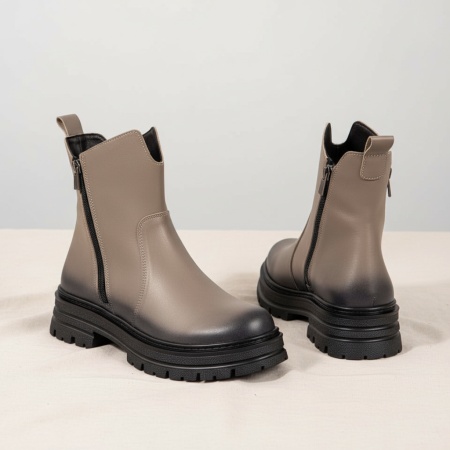 Bocanci dama cu fermoar bej din Piele naturala MOD10459, 2, modlet.ro