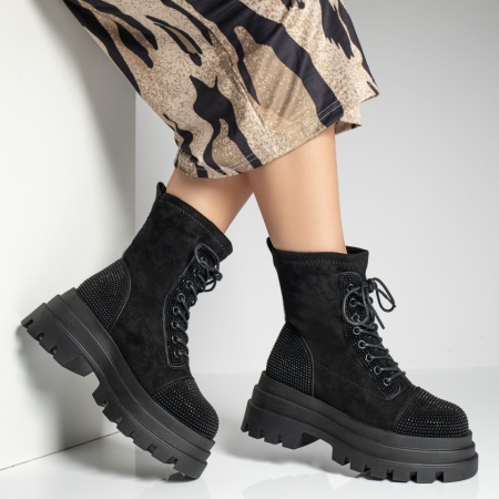 Bocanci dama cu pietre aplicate negru suede ZEF12264, 3, zeforia.ro