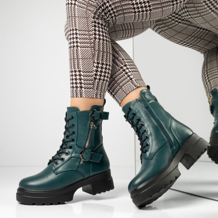 Bocanci dama cu siret si catarama verzi MOD12627, 3, modlet.ro