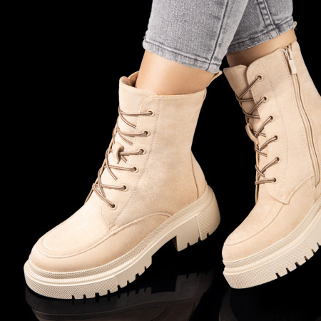 Bocanci dama cu siret si fermoar bej suede MOD10810, 3, modlet.ro
