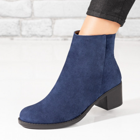 REDUCERI INCALTAMINTE, Botine dama albastre suede cu toc gros din Piele naturala MOD06258, modlet.ro
