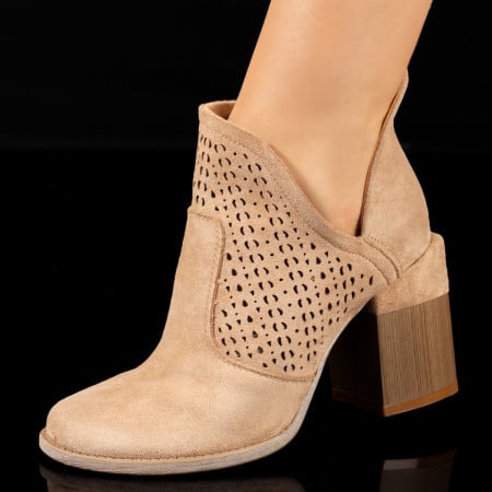 Botine dama cu fermoar si toc khaki suede ZEF10385, 2, zeforia.ro