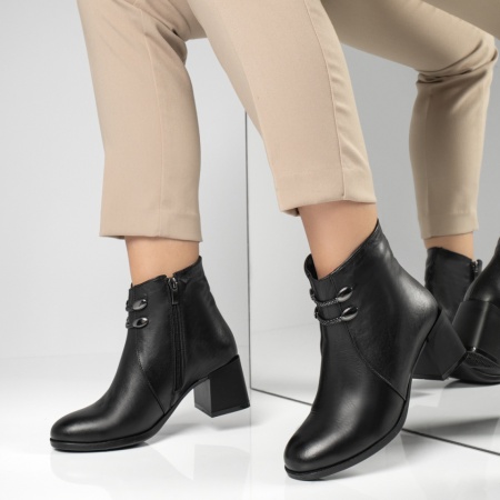 Botine dama, Botine dama cu toc gros negre din Piele Naturala MOD12516, modlet.ro