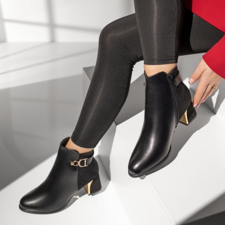 Botine dama cu toc gros negre si accesoriu MOD12389, 3, modlet.ro