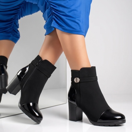 Botine dama cu toc gros negru suede GINA21, 3, modlet.ro