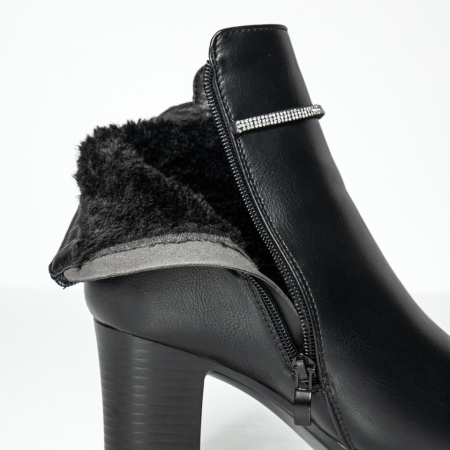 Botine dama cu toc gros si accesoriu decorativ negru suede MOD14132, 4, modlet.ro
