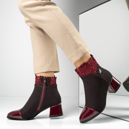 Botine dama cu toc gros si varf lacuit rosii MOD06638